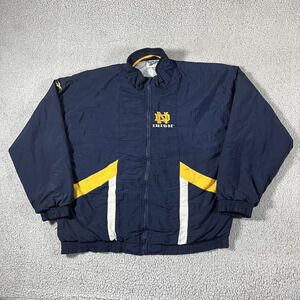 Notre Dame Jacket Mens L Blue Reebok Vintage 90s Nylon Windbreaker Full Zip NCAA